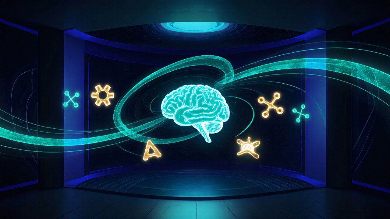Futuristic scene of low‑dose radiation, targeted drug molecules, and immune cells.