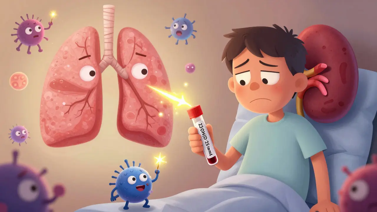 Immune cells making their own vitamin D hormone while kidneys struggle, despite normal blood levels.