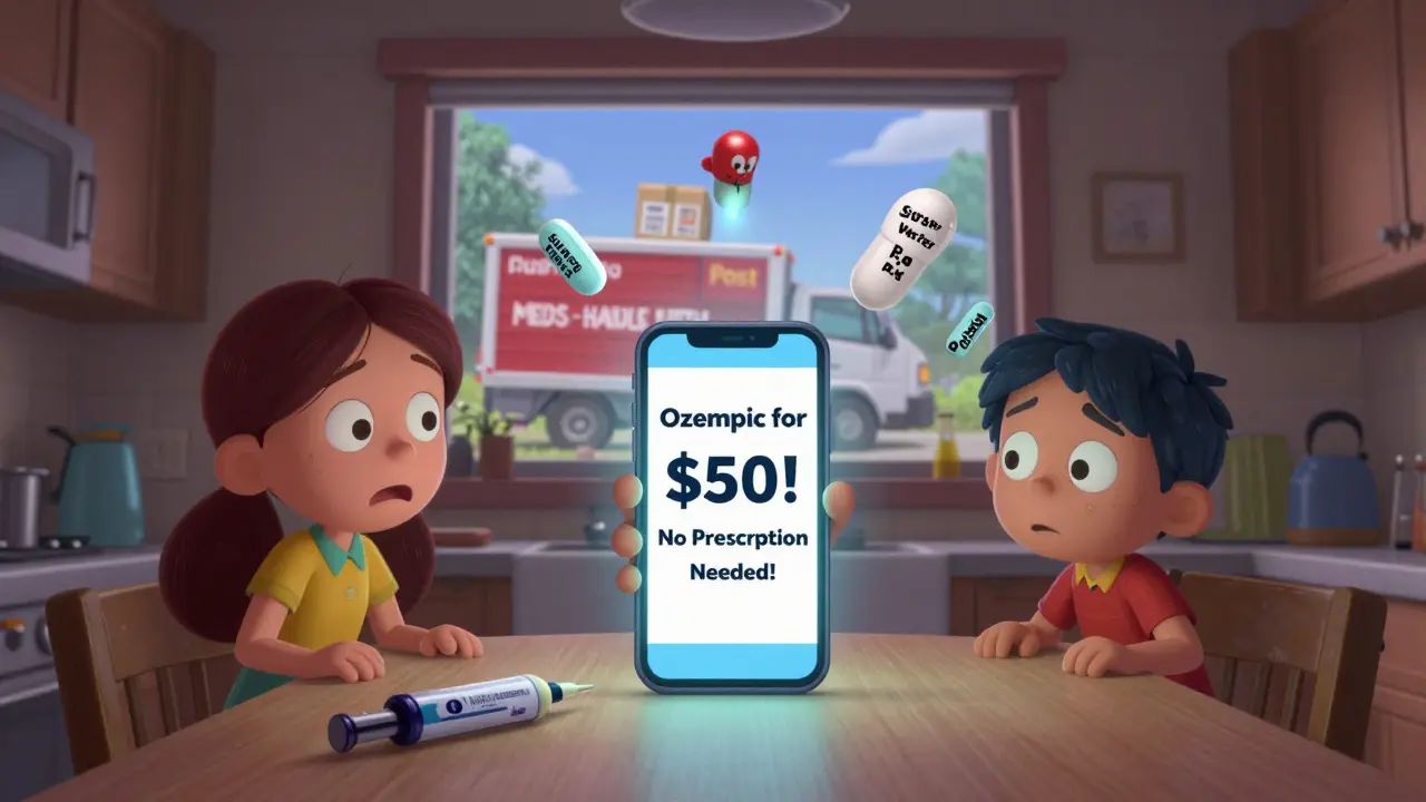 A family shocked by a social media ad for cheap diabetes meds, while real insulin sits unused beside them.